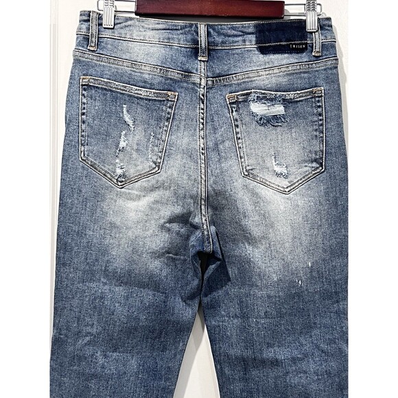 Risen Jeans Womens 15/32 Blue High Rise Straight Crop Distressed Stretch Denim - Picture 11 of 13